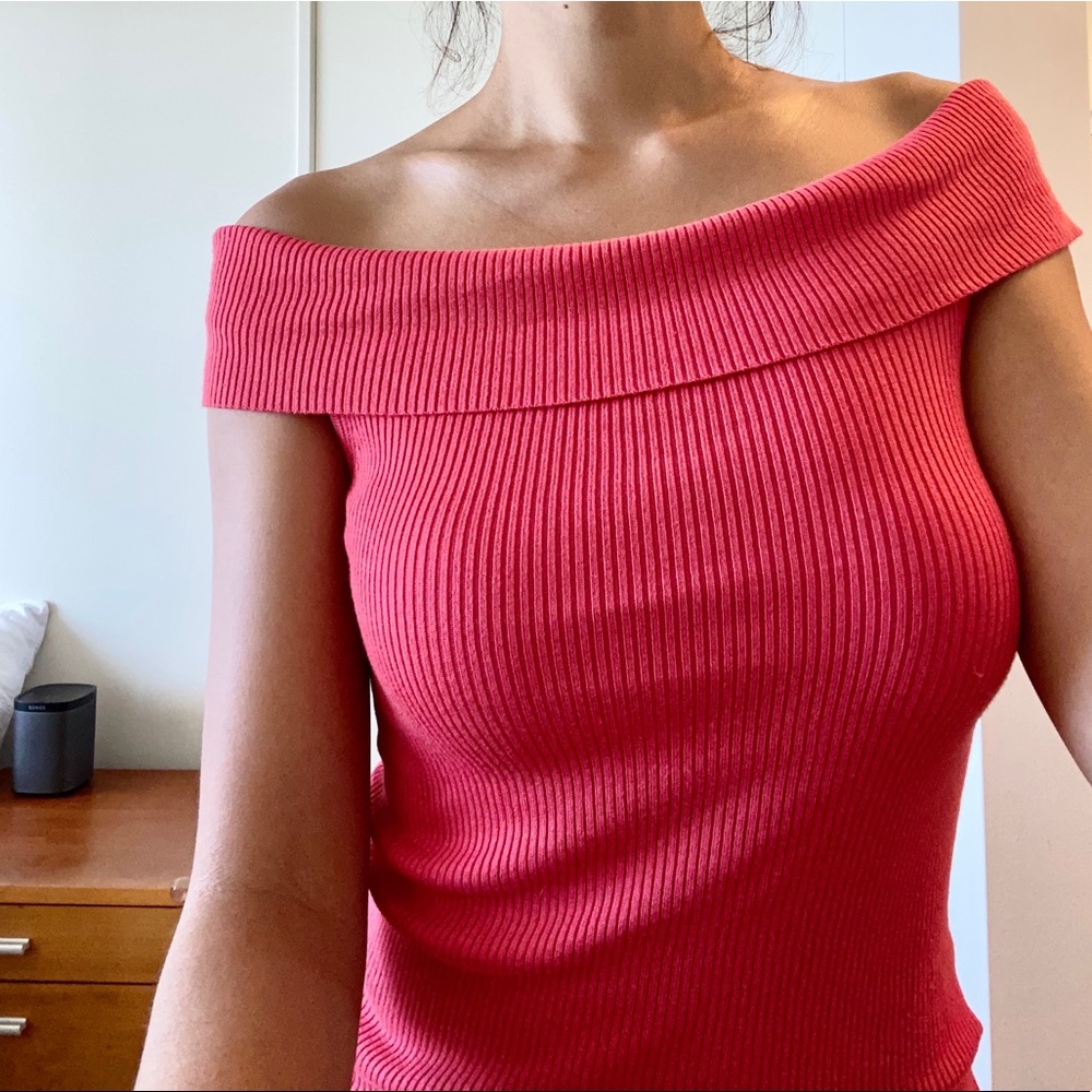Express Off The Shoulder Coral Top S